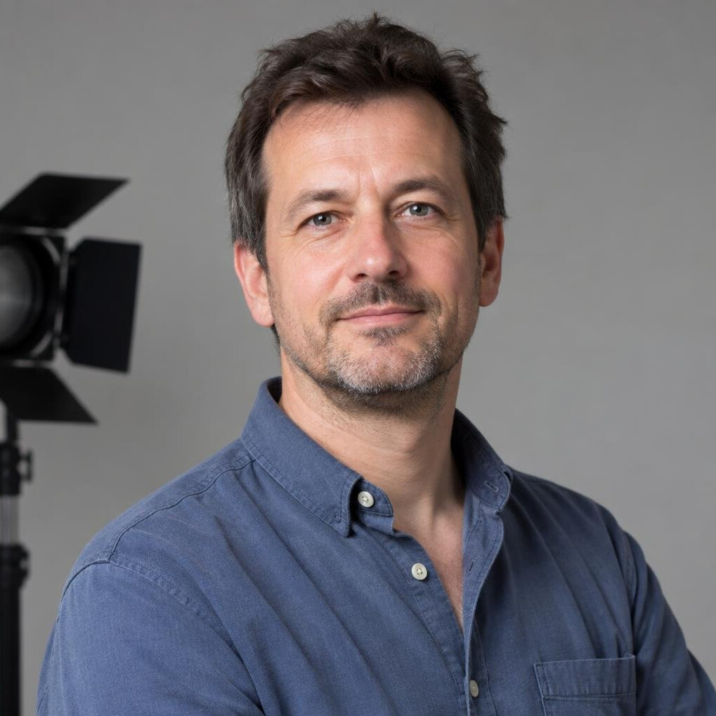 Studio portrait of a Belgian man lighting technician