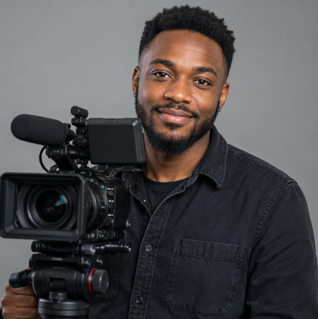 Studio portrait of a Black Belgian man camera operator