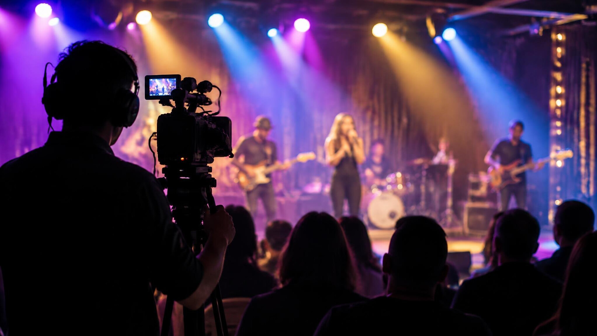 Camera crew filming a live entertainment event